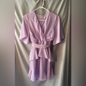 Altar'd State Lilac Ruffle Wrap Mini Dress